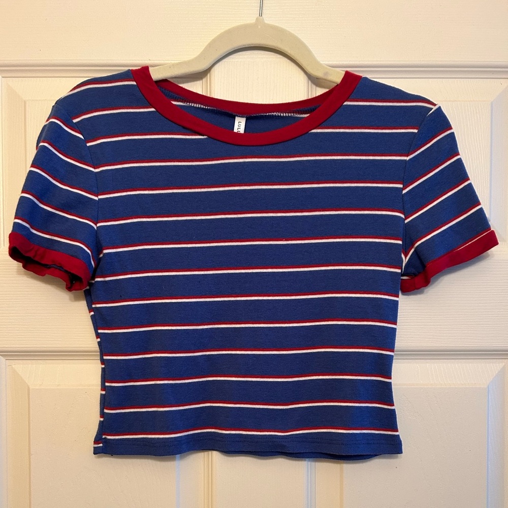 Blue & Red Striped Crop Tee | Lulus | Fitted Ringer Tee